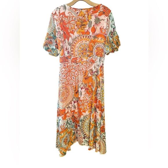 Vicky and Lucas Sz M Orange Paisley Ruffle Side Tie Cottagecore Liberty Dress - Picture 2 of 10